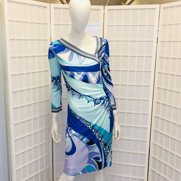 Emilio Pucci Dresses & Skirts - Pucci silk jersey multi color blue dress, 4